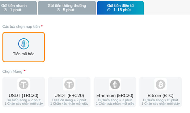 Nạp rút tiền BK8 bằng crypto